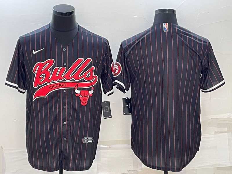 Men%27s Chicago Bulls Blank Black Pinstripe With Patch Cool Base Stitched Baseball Jersey